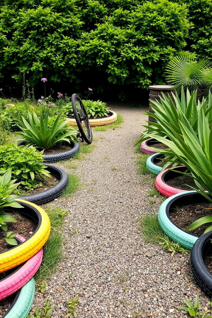 Bicycle Tire Garden Pathways - 22 Old Bicycle Garden Ideas