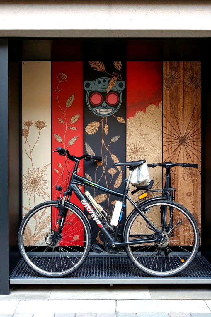 Bike Storage with Decorative Artwork - 22 Garage Bike Storage Ideas
