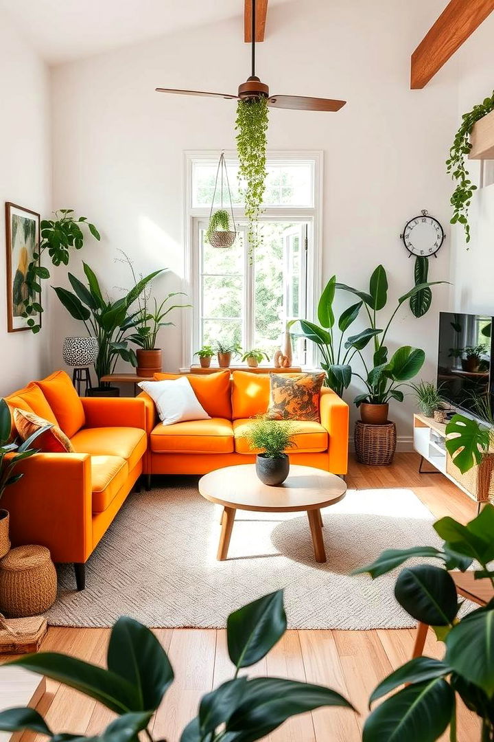 Biophilic Design Integration - 22 Orange Couch Living Room Ideas