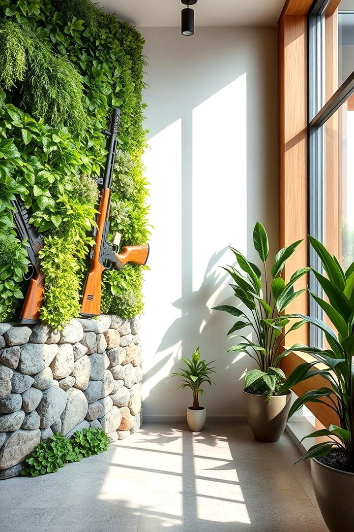 Biophilic Gun Wall with Natural Elements - 22 Gun Wall Ideas