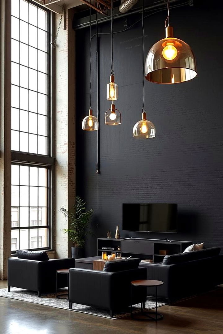 Black Accent with Industrial Lighting - 22 Black Accent Wall Ideas