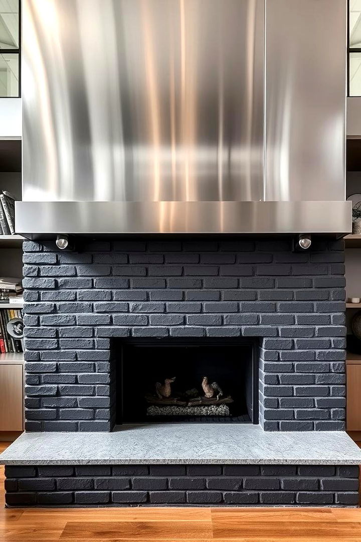 Black Brick and Metal Accents - 22 Black Brick Fireplace Ideas