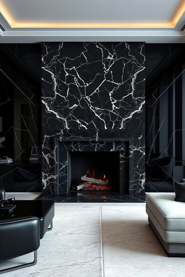 Black Marble Combustion Style - 22 Black Fireplace Ideas