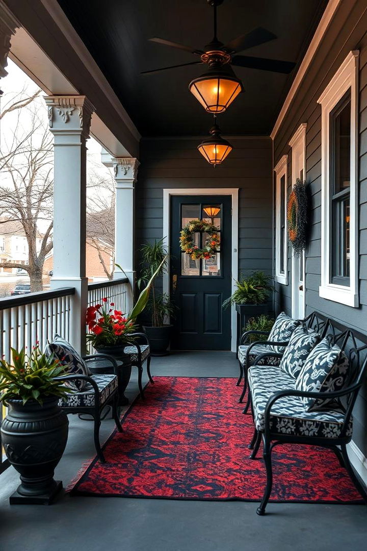 Black Retro Style Porch Design - 22 Black Porch Ideas