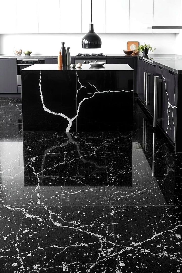 Black Terrazzo Floor Designs - 22 Black Kitchen Floor Ideas
