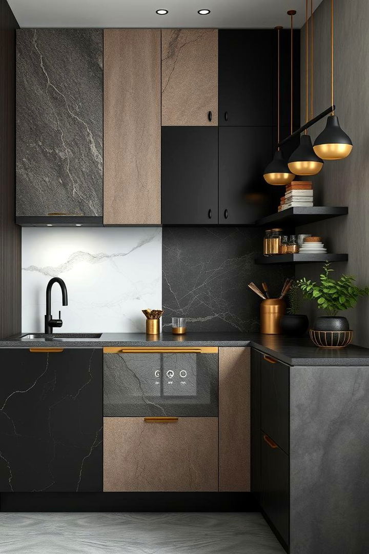 Black and Gold Mixed Material Designs - 22 Black and Gold Kitchen Ideas