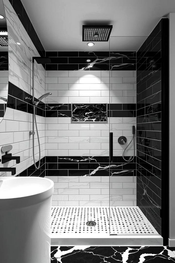 Black and White Contrast - 22 Walk-in Shower Tile Ideas