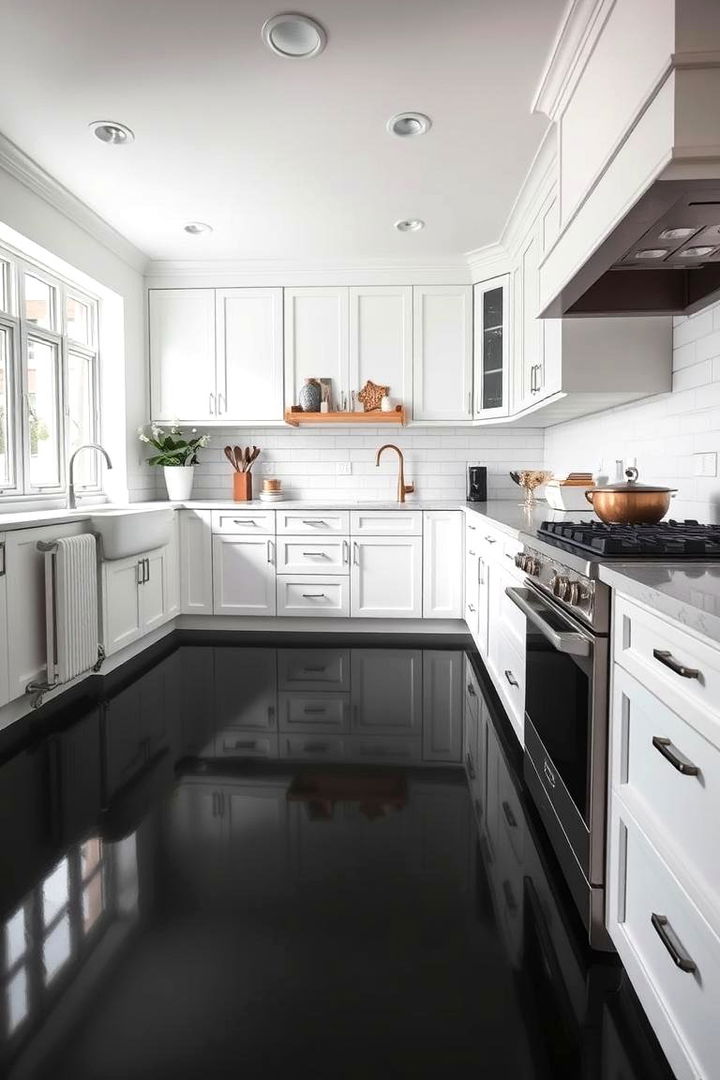 Black and White Contrast Style - 22 Black Kitchen Floor Ideas