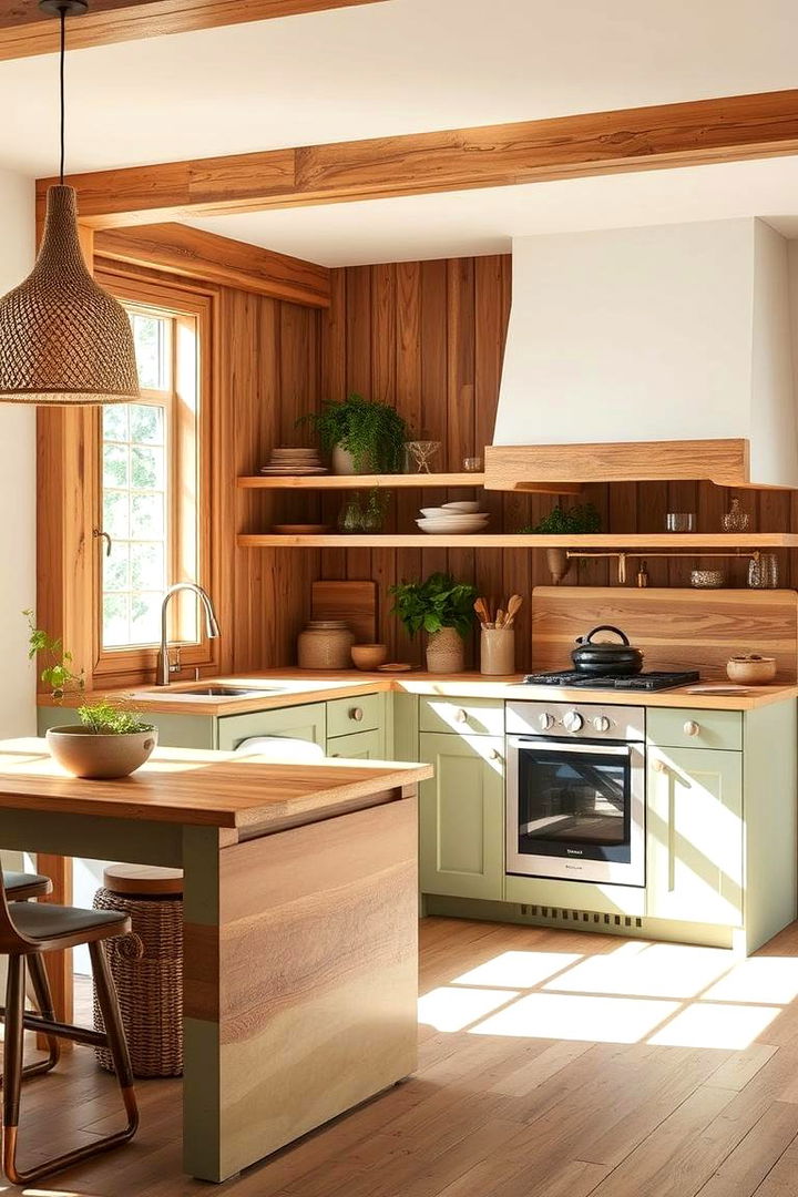 Blending Sage Green with Natural Wood - 22 Sage Green Kitchen Ideas