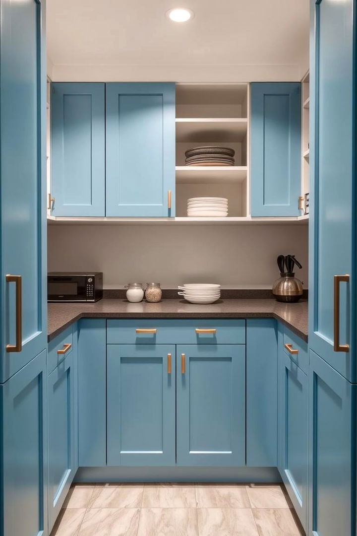 Blue Accented Pantry Doors - 22 Blue Kitchen Ideas