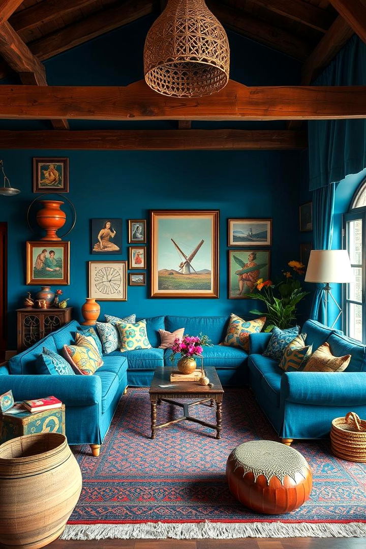 Blue Bohemian Escape - 22 Blue Living Room Ideas