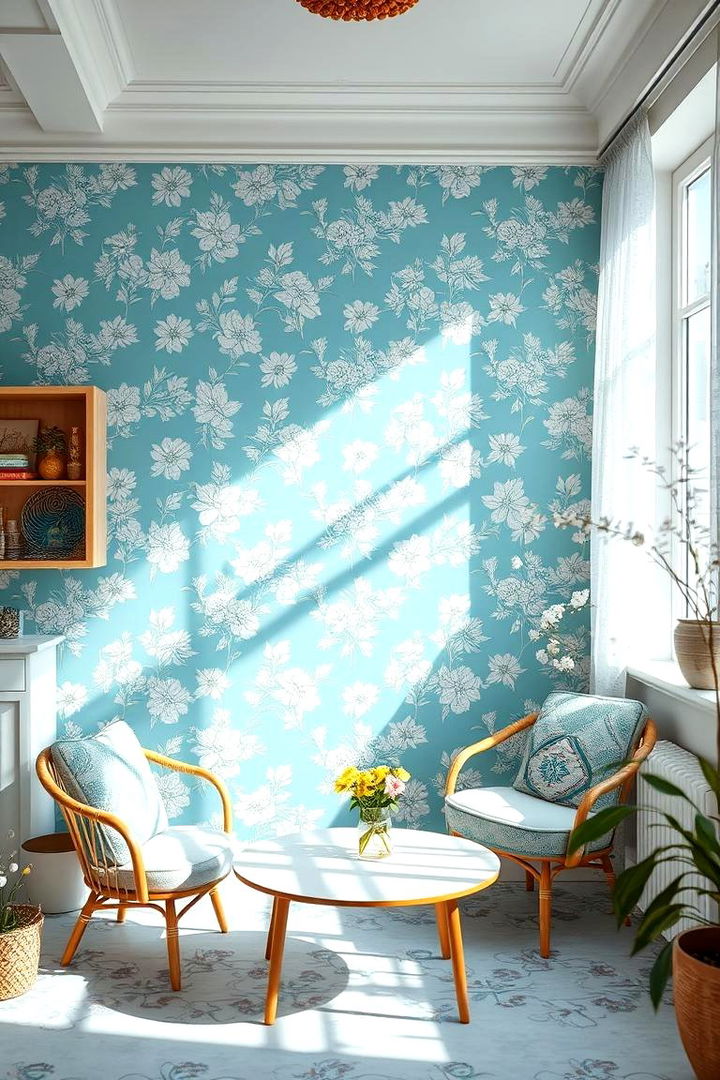 Blue Floral Accent - 22 Blue Accent Wall Ideas