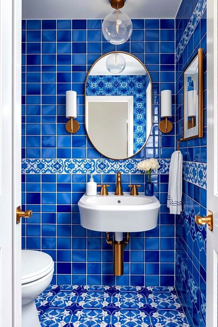 Blue Geometric Patterns - 22 blue powder room ideas