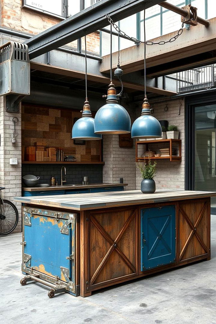 Blue Industrial Chic - 22 Blue Kitchen Island Ideas