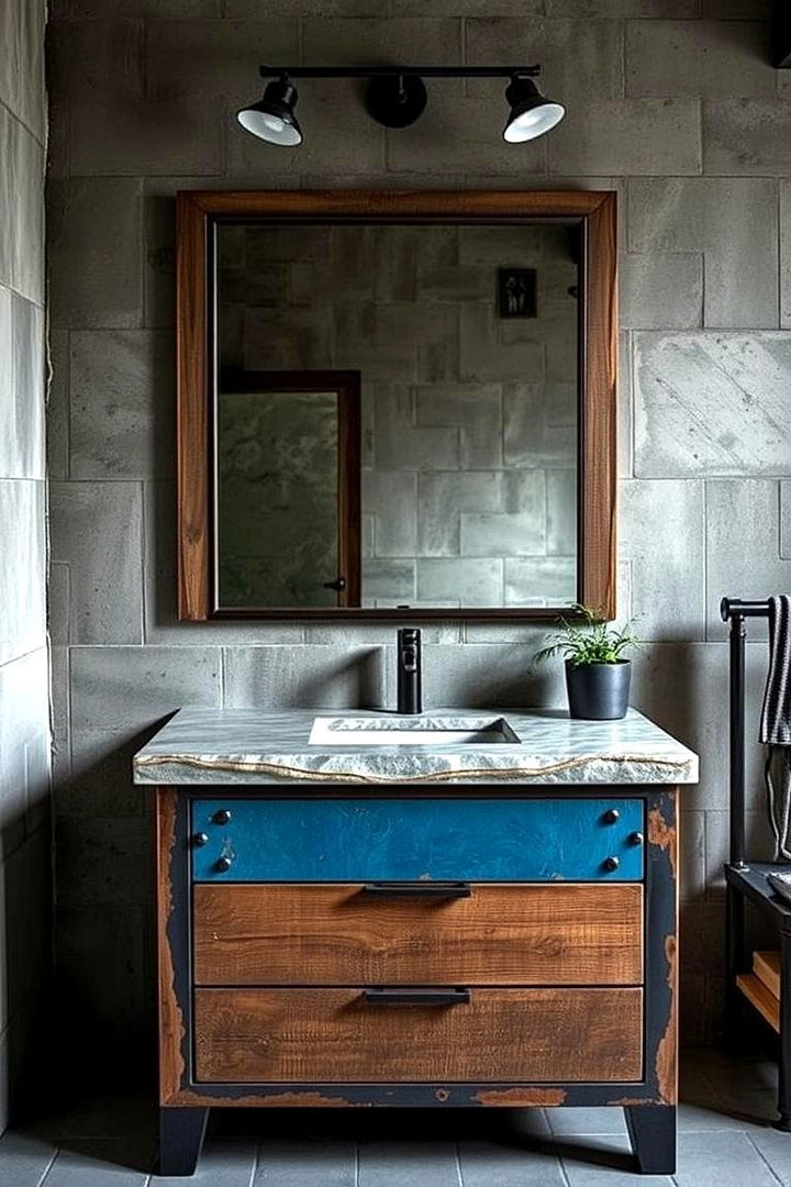 Blue Industrial Fusion - 22 Blue Bathroom Vanity Ideas