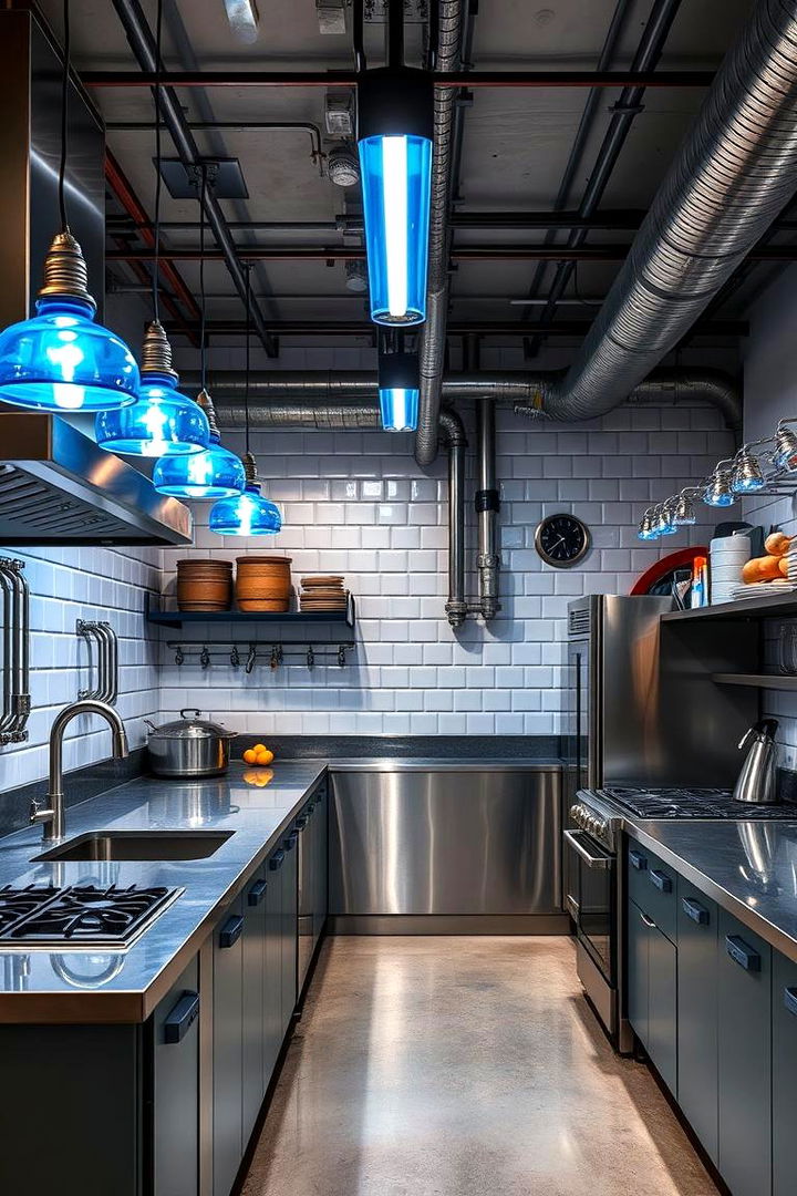 Blue Industrial Lighting - 22 Blue Kitchen Ideas