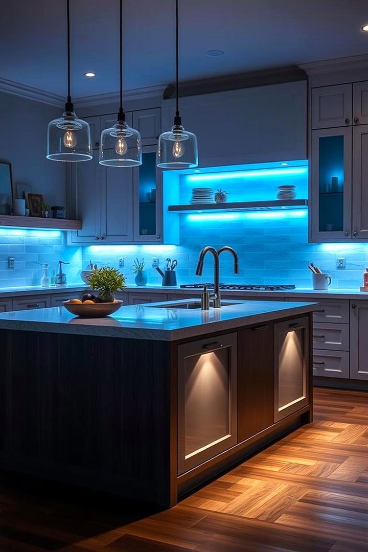 Blue Lighting Effects - 22 Blue Kitchen Island Ideas