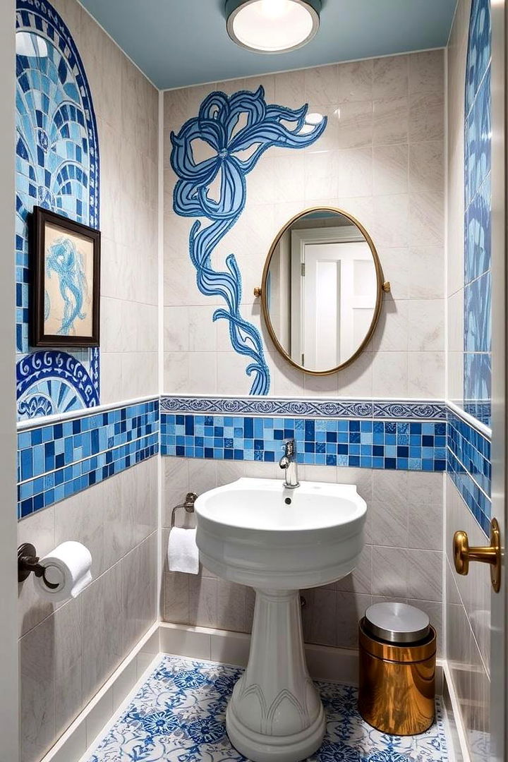 Blue Mosaic Art - 22 blue powder room ideas