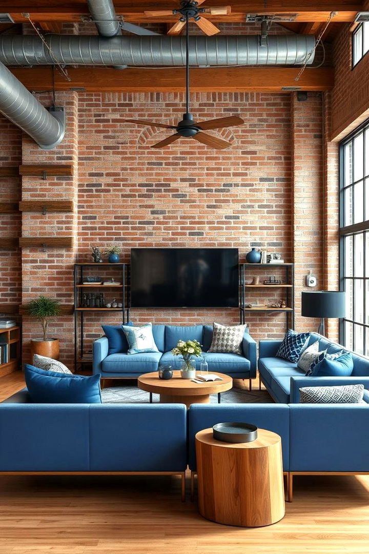 Blue Rustic Industrial Mix - 22 Blue Living Room Ideas