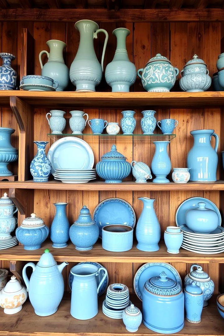 Blue Vintage Pottery Decor - 22 Blue French Country Kitchen Ideas