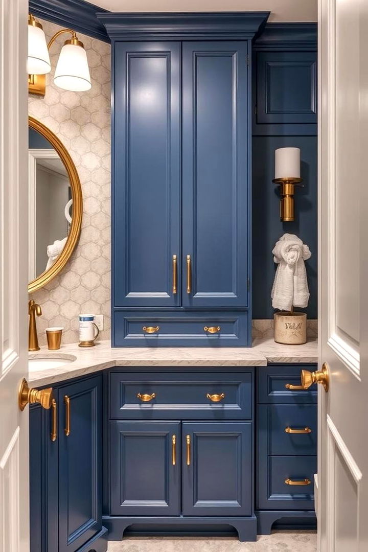 Blue and Gold Accents - 22 blue powder room ideas