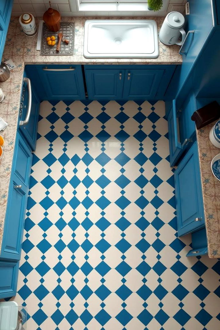 Blue and White Checkerboard Floor - 22 Blue Kitchen Ideas