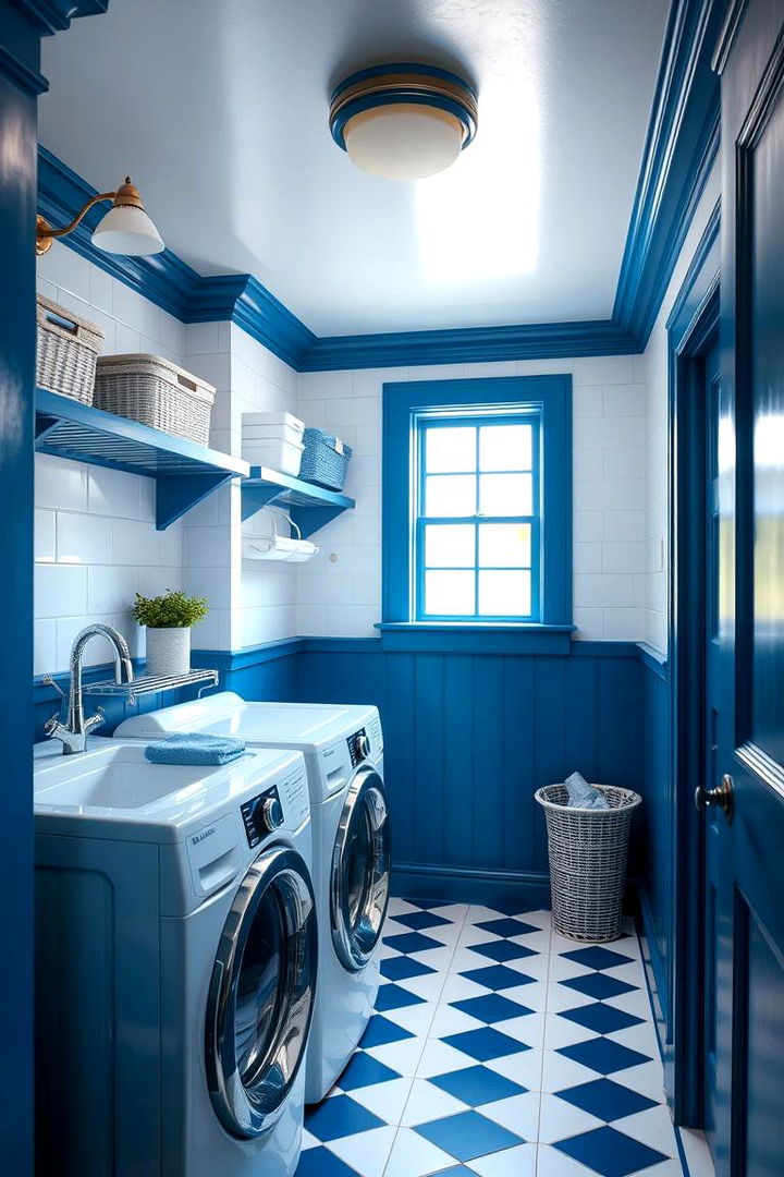 Blue and White Contrast Classic - 22 Blue Laundry Room Ideas