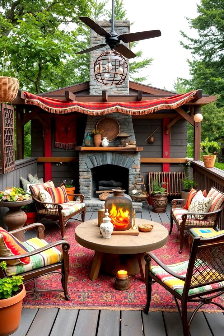Bohemian Artistic Retreat - 22 Covered Deck With Fireplace Ideas
