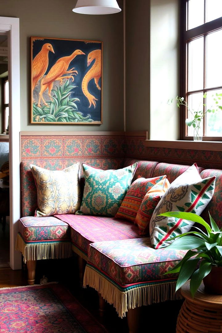 Bohemian Banquette with Eclectic Patterns - 22 Banquette Seating Ideas