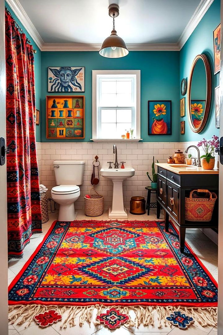 Bohemian Bold Color Burst - 22 Bathroom Rug Ideas