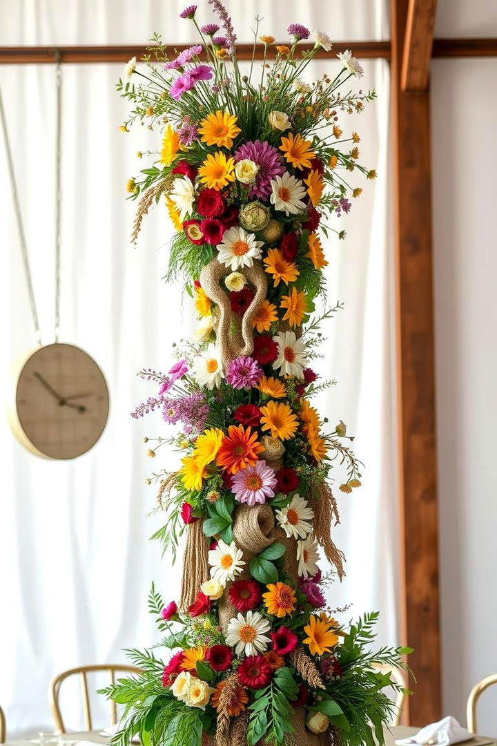 Bohemian Chic Columns - 22 Tall Wedding Centerpiece Ideas