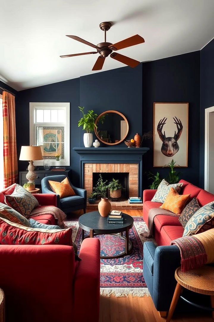 Bohemian Chic Twist - 22 Navy Blue Living Room Ideas