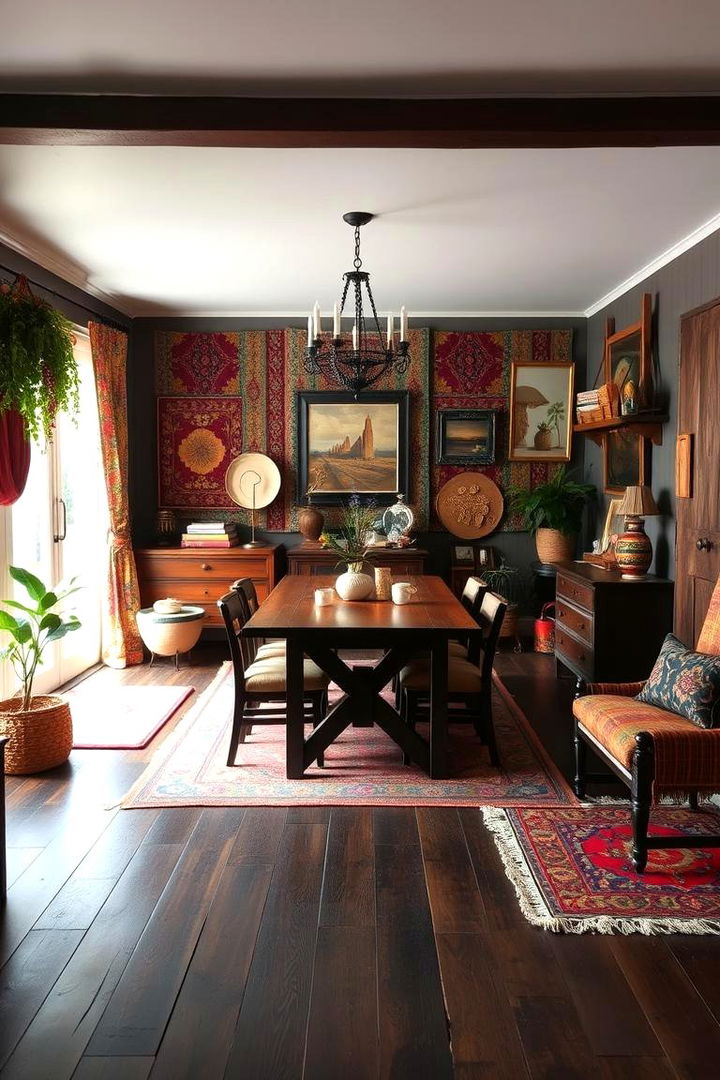 Bohemian Eclectic Edge - 22 dark wood floor dining room ideas