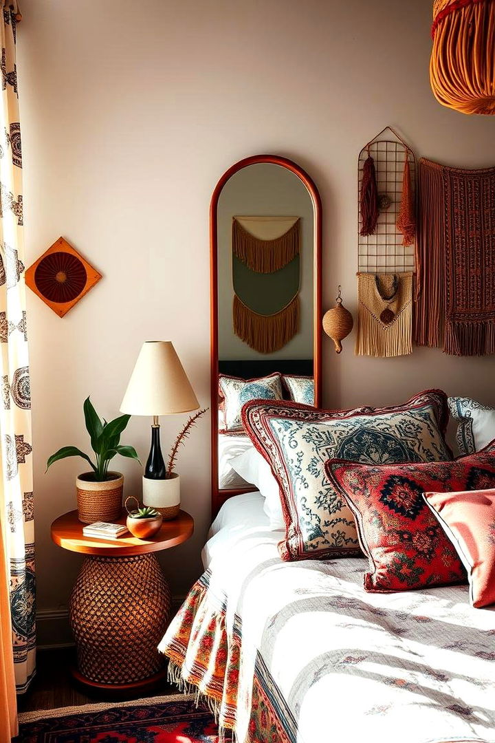 Bohemian Flair - 22 Mirror Behind Nightstand Design Ideas