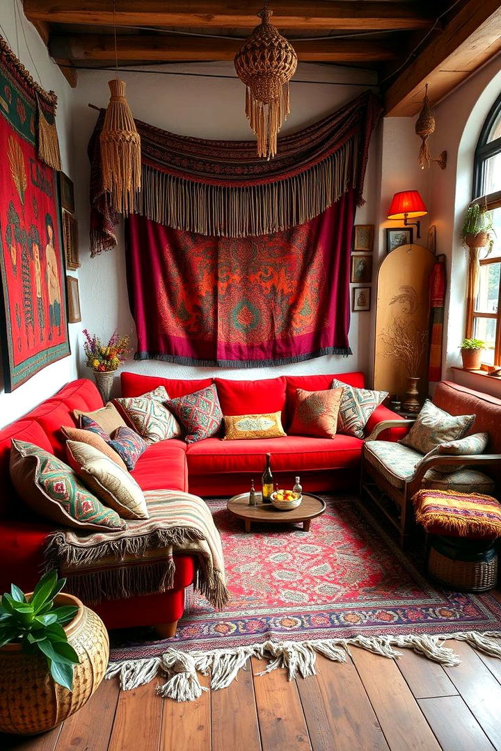 Bohemian Flair and Free Spirited Energy - 22 Red Couch Living Room Ideas