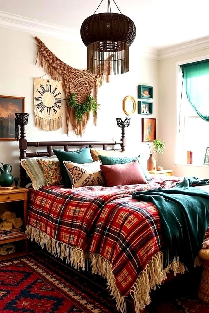 Bohemian Flair with Dark Green Elements - 22 Dark Green Bedroom Ideas