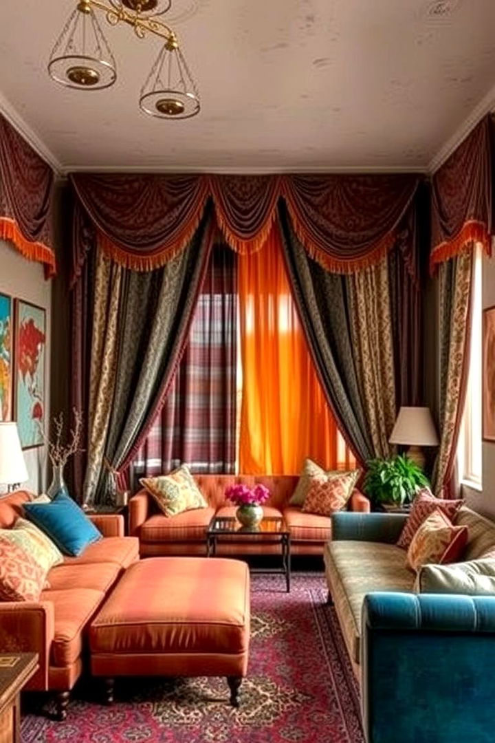 Bohemian Flair with Eclectic Artistic Drapes - 22 Living Room Curtain Ideas