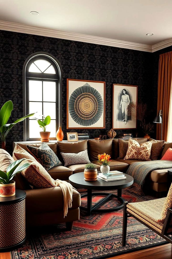 Bohemian Flair with Eclectic Patterns - 22 Black and Brown Living Room Ideas
