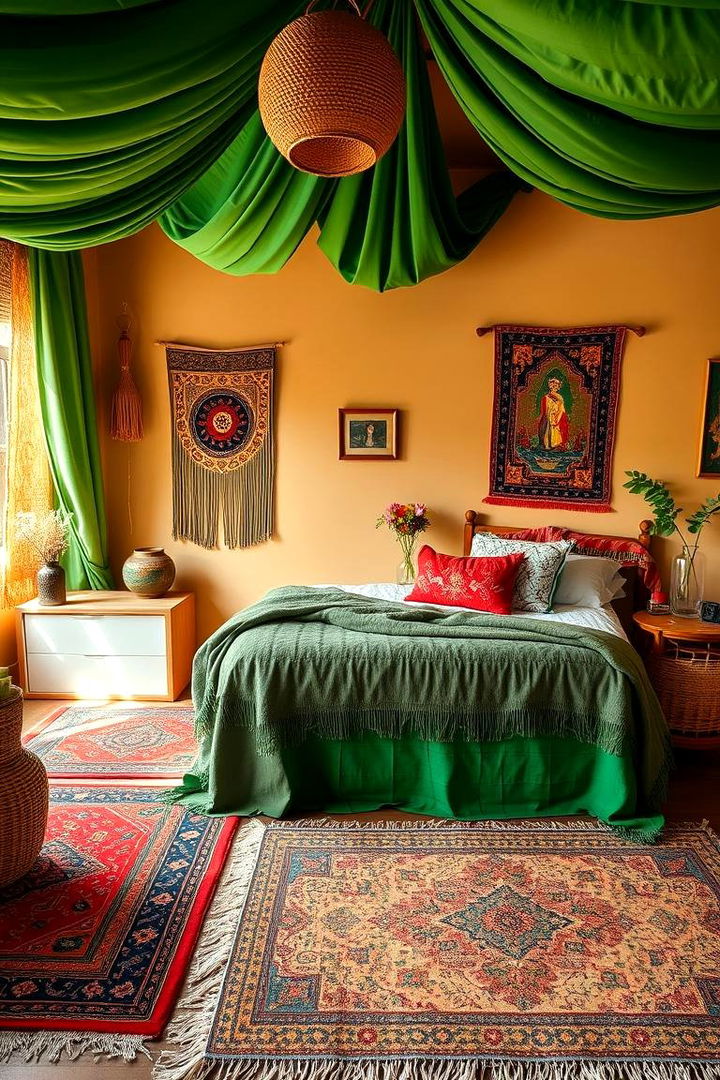 Bohemian Fusion Decor - 22 Green and Beige Bedroom Ideas