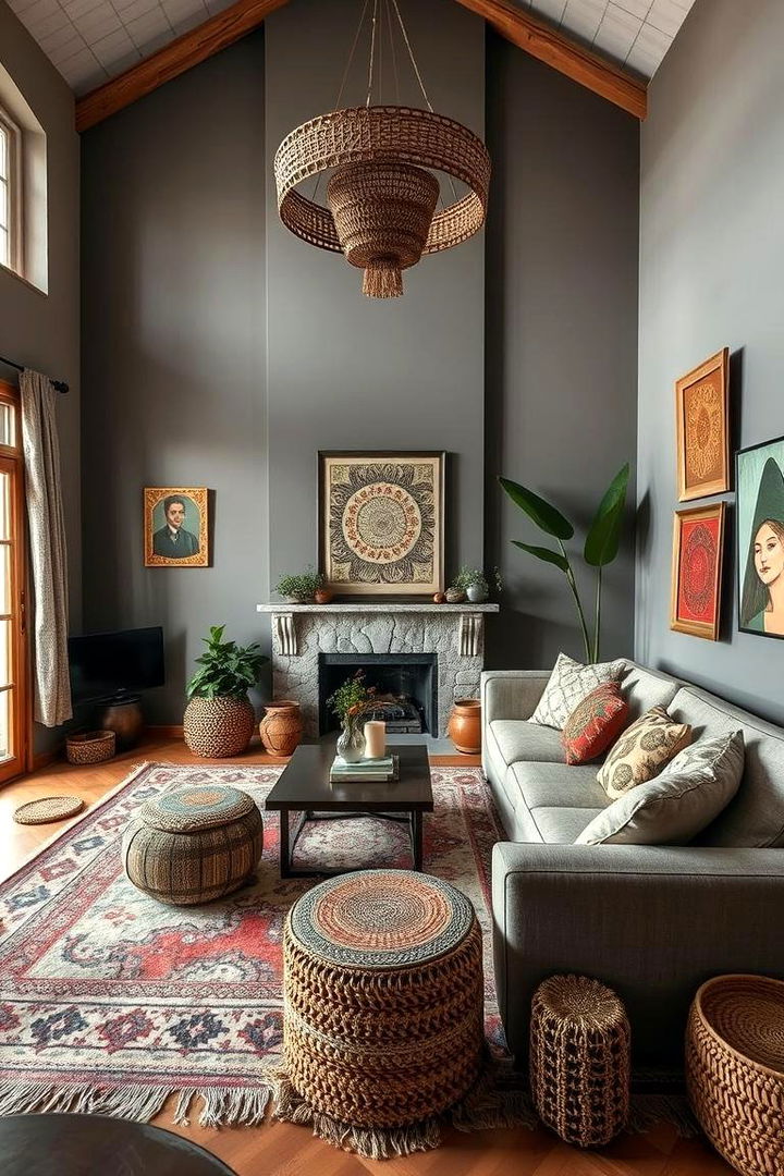 Bohemian Gray with Global Decor - 22 Gray Living Room Ideas