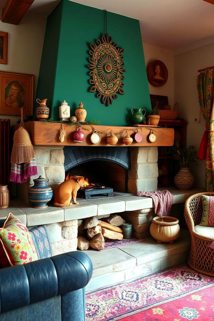Bohemian Inspired Colorful Hearth Accents - 22 Fireplace Hearth Ideas