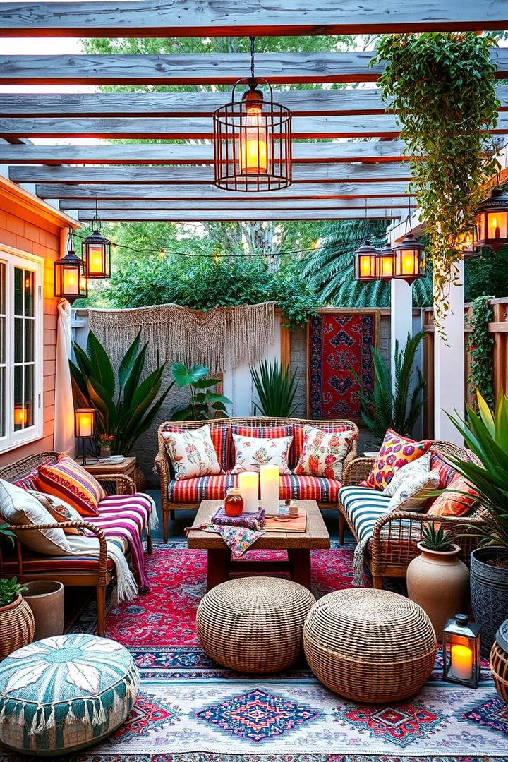 Bohemian Patio with Cushions - 22 Outdoor Reading Nook Ideas