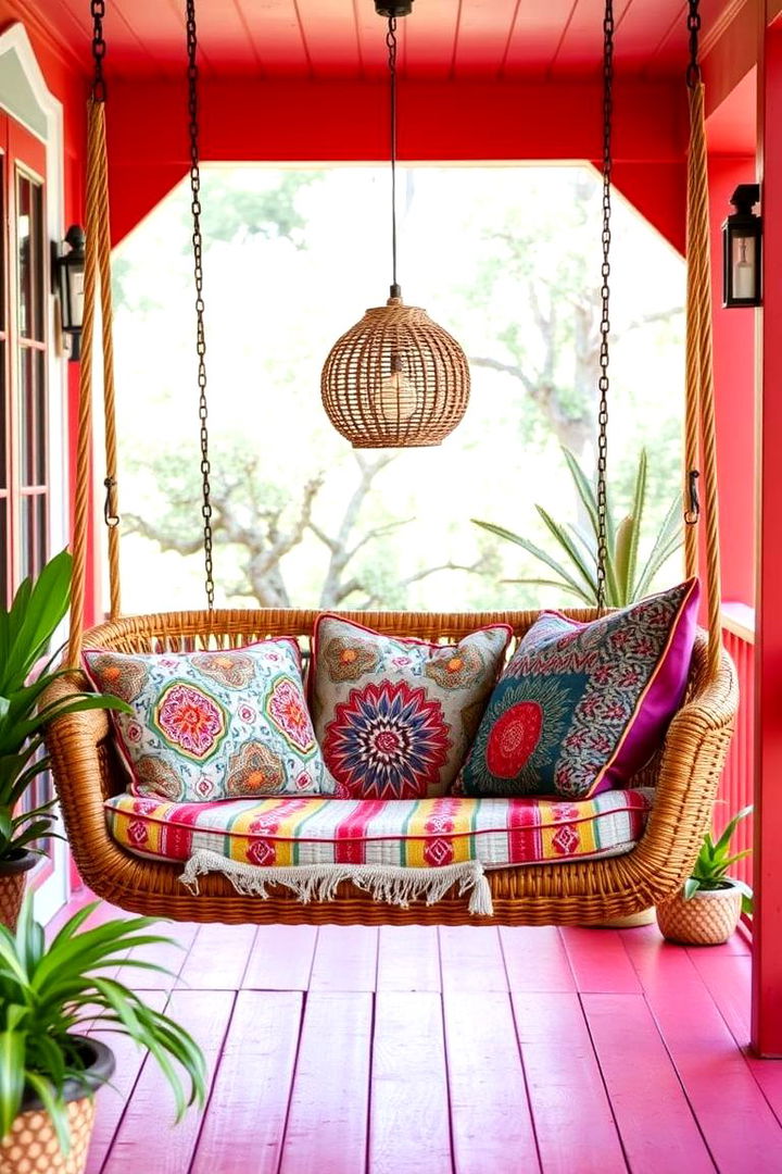 Bohemian Rattan Swing - 22 Front Porch Swing Ideas