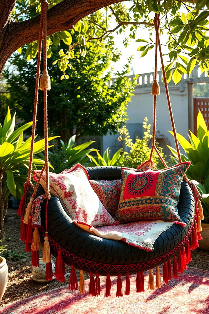 Bohemian Style Tire Swing - 22 Tire Swing Ideas