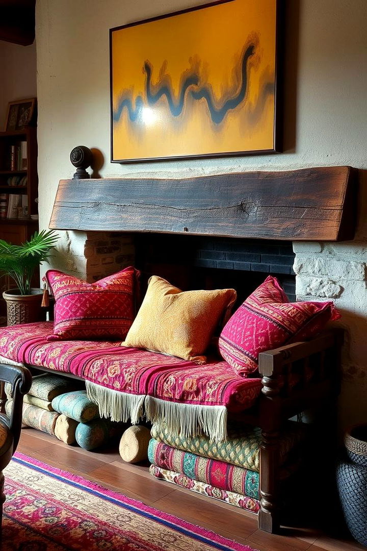 Bohemian Styled Fireplace Benches - 22 Fireplace Bench Ideas