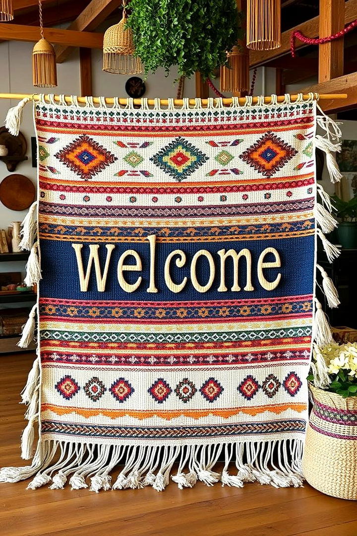 Bohemian Tapestry Sign - 22 Wedding Welcome Sign Ideas