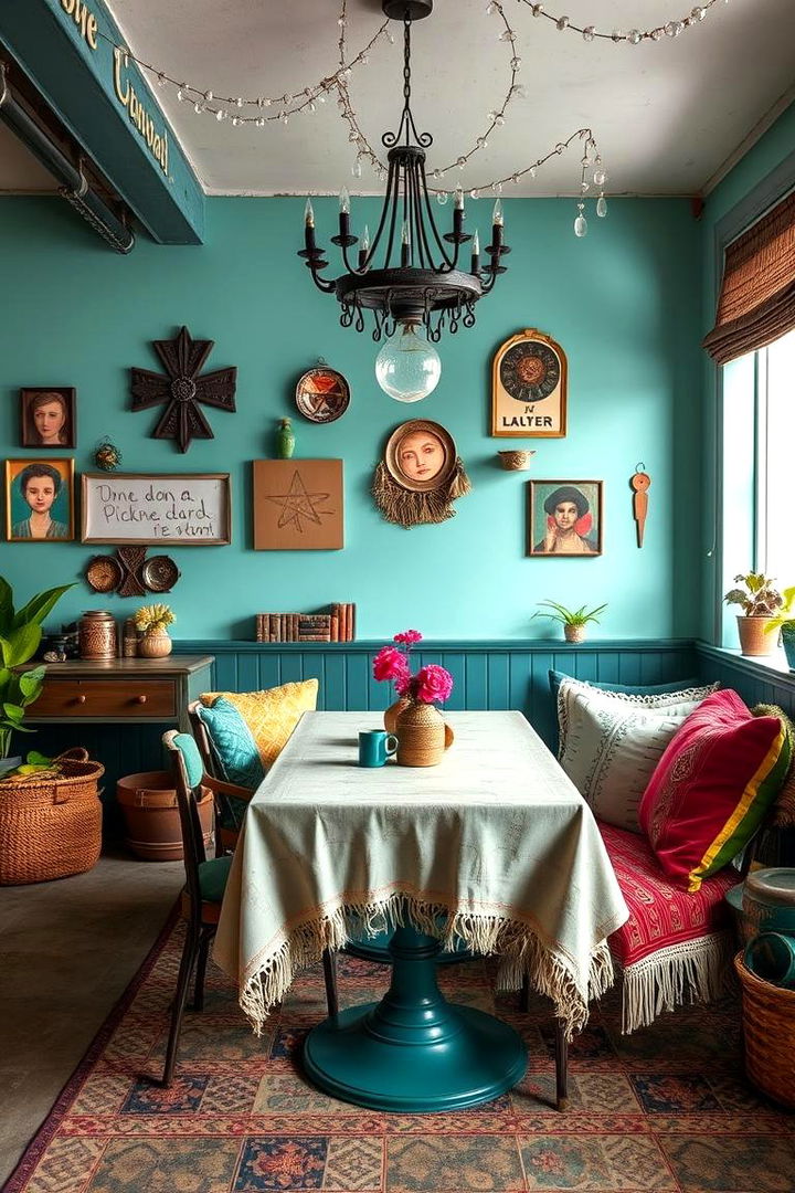 Bohemian Teal Accents - 22 Teal Dining Room Ideas