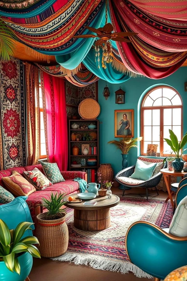 Bohemian Teal Oasis - 22 Teal Living Room Ideas