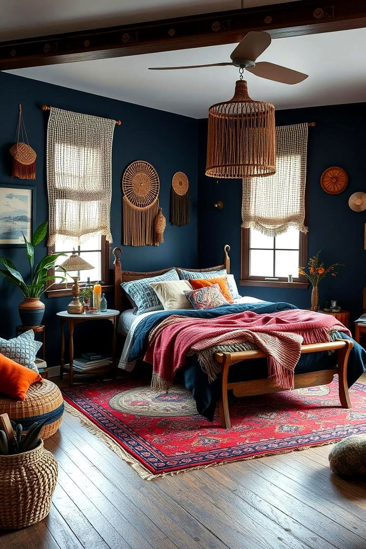 Bohemian Touch with Navy Hues - 22 Navy Blue Bedroom Ideas
