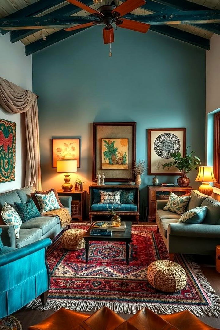 Bohemian Turquoise Eclectic Space - 22 Turquoise Living Room Ideas